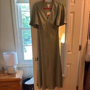 Joie Green Flutter Sleeve Wrap Maxi Gown